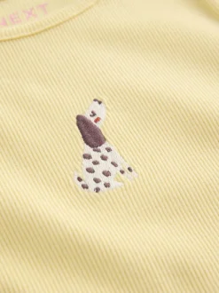 Next Long sleeve Embroidered Ribbed Top (3mths-7yrs) Lemon Yellow Dog Sale