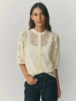 Next Lace Half Sleeve Blouse Lemon Yellow New