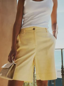 Next Linen Blend Knee Shorts Lemon Yellow