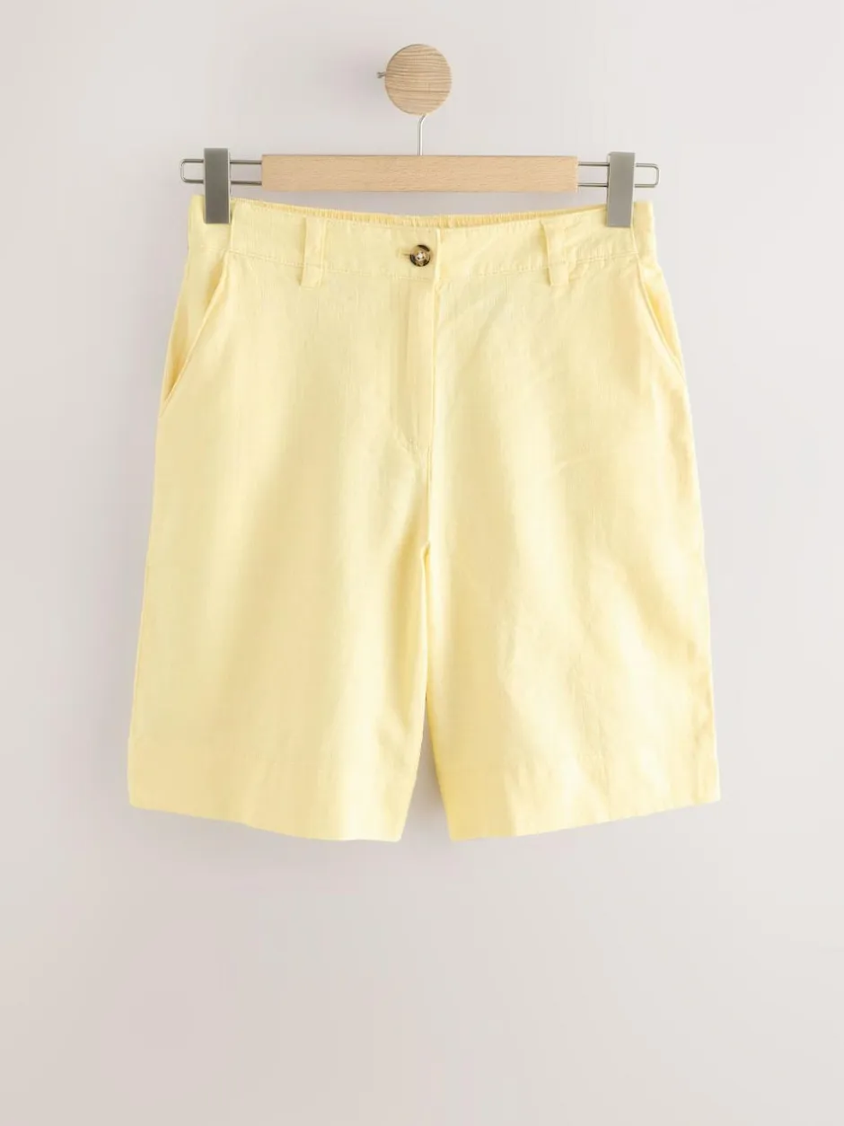 Next Linen Blend Knee Shorts Lemon Yellow