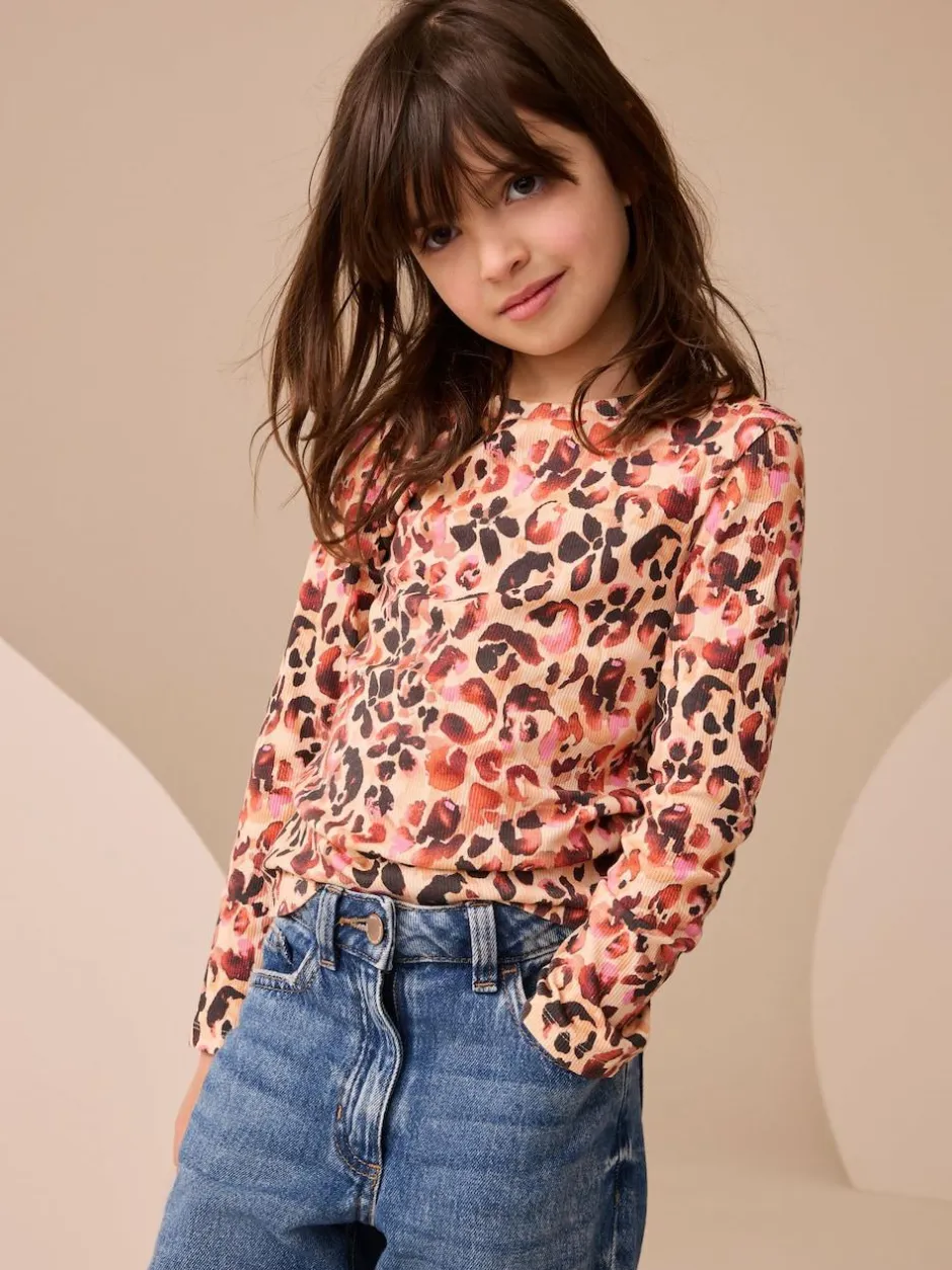 Next Leopard Long Sleeve Ribbed Top (3-16yrs) Best