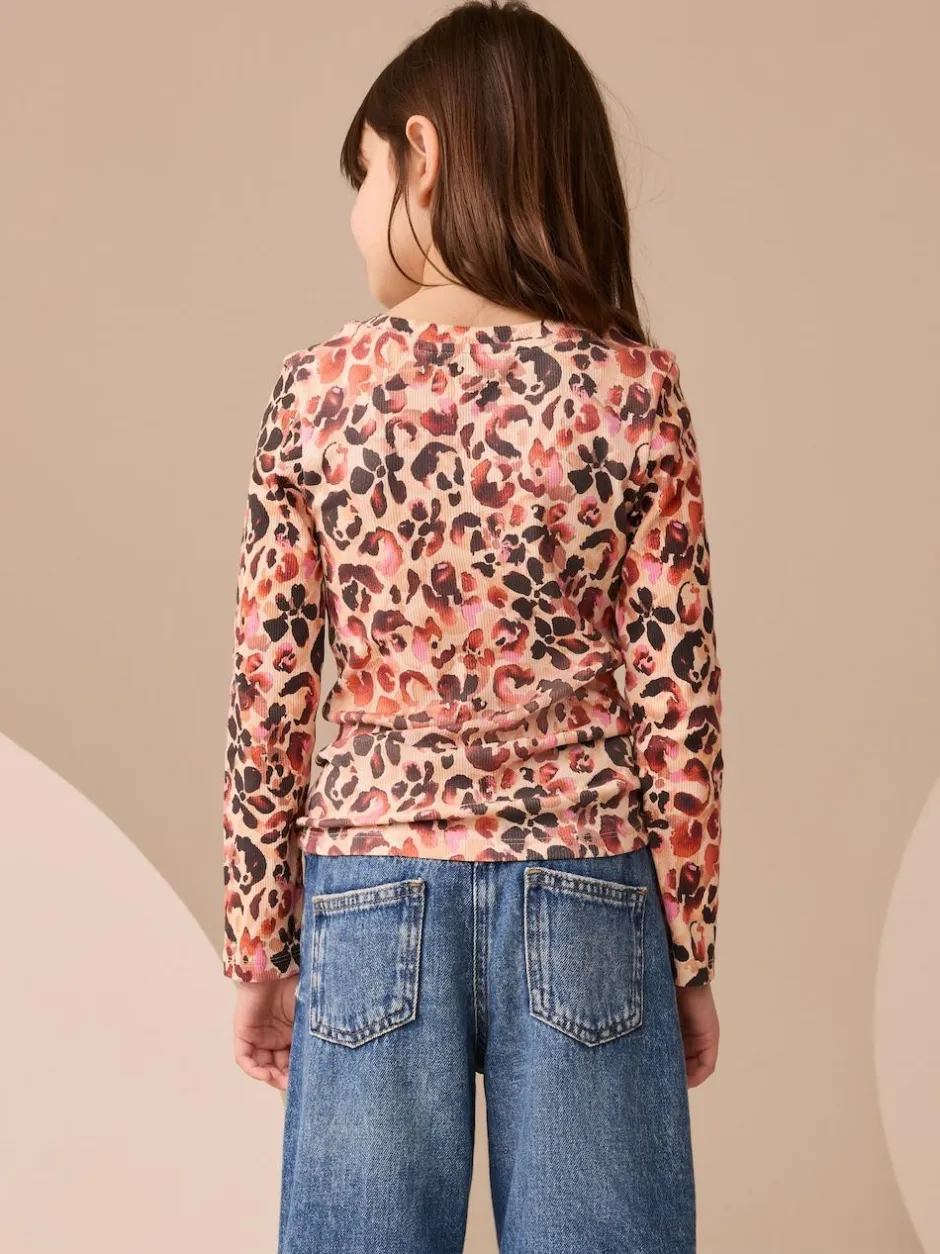 Next Leopard Long Sleeve Ribbed Top (3-16yrs) Best