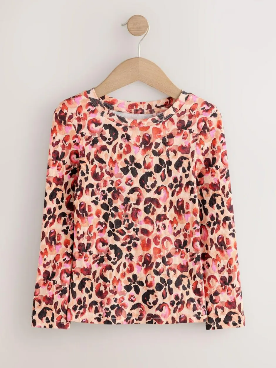 Next Leopard Long Sleeve Ribbed Top (3-16yrs) Best