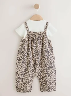 Next Baby Jersey Dungarees and Bodysuits Set 2 Piece (0mths-3yrs) Leopard Print Sale
