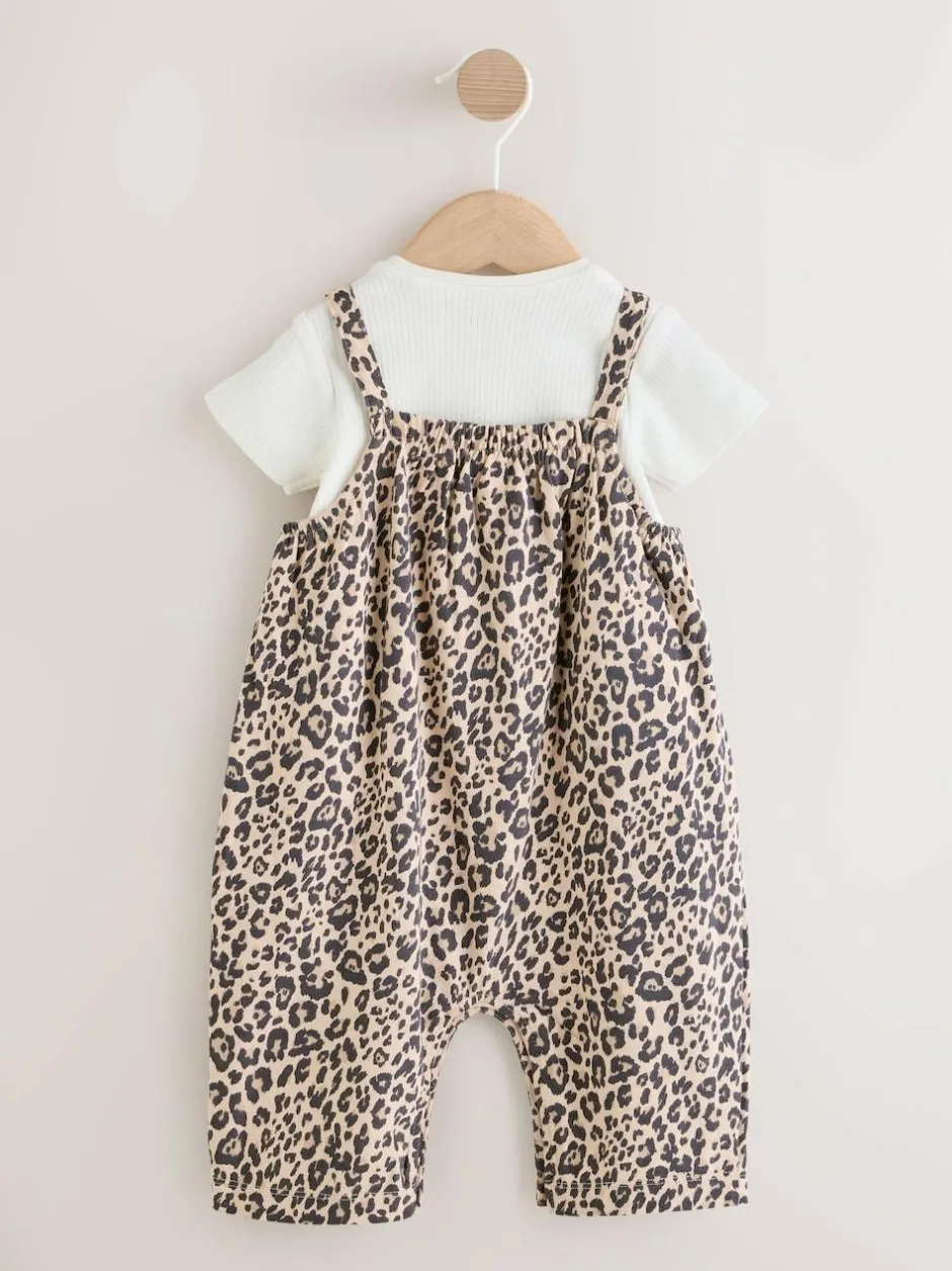 Next Baby Jersey Dungarees and Bodysuits Set 2 Piece (0mths-3yrs) Leopard Print Sale