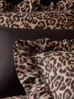 Next Brushed Cotton Frill Duvet Cover and Pillowcase Set Leopard Print Discount