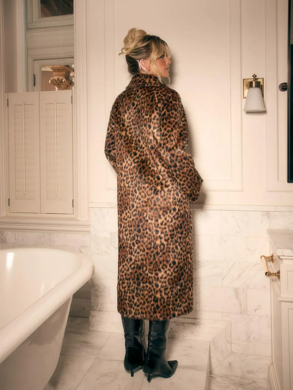 Next Leopard Print Faux Fur Long Coat New