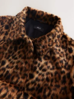Next Leopard Print Faux Fur Long Coat New