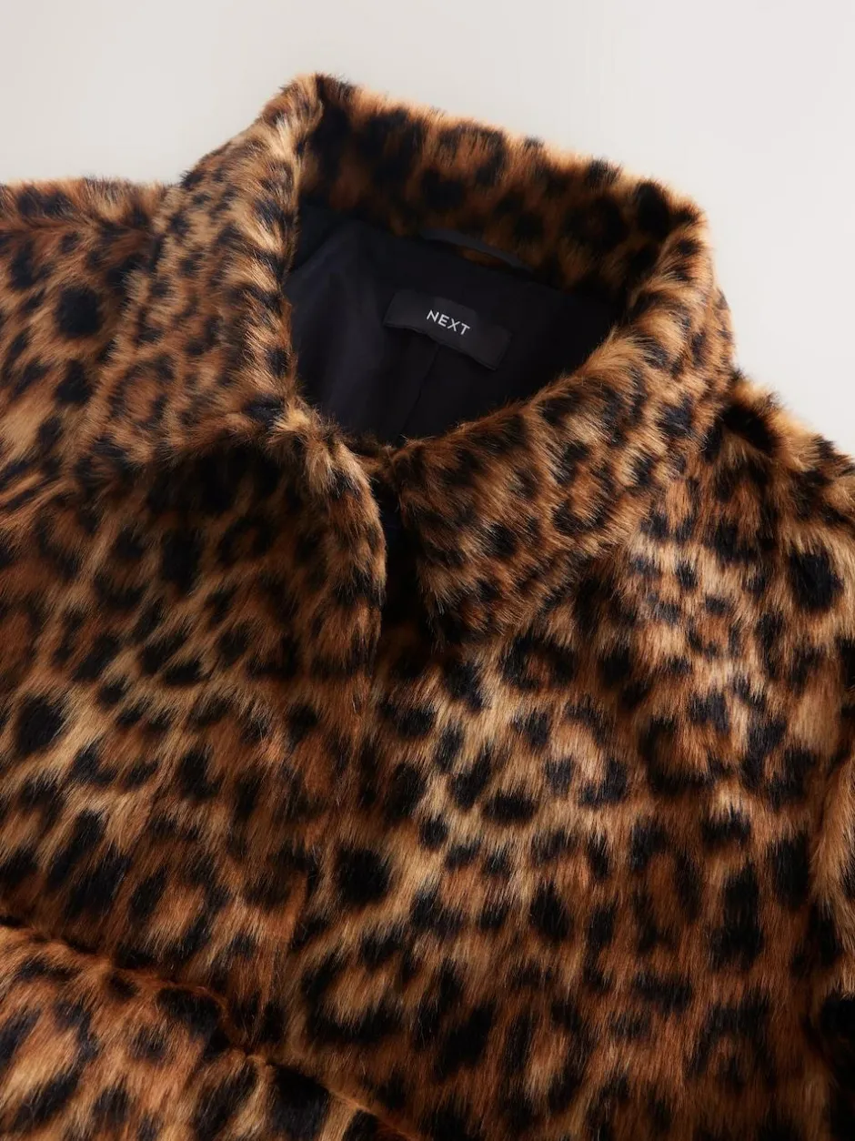 Next Leopard Print Faux Fur Long Coat New