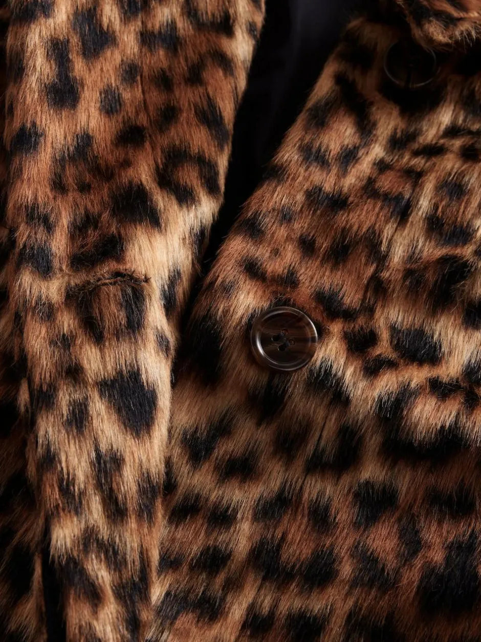Next Leopard Print Faux Fur Long Coat New