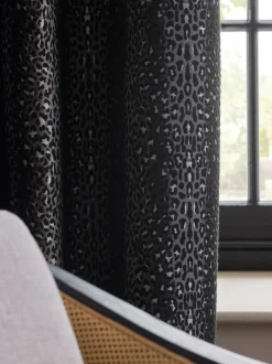 Next Jacquard Eyelet Lined Curtains Leopard Print Outlet