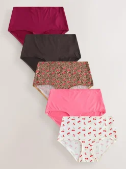 Next Midi Microfibre Knickers 5 Pack Leopard/Cherry Print Online