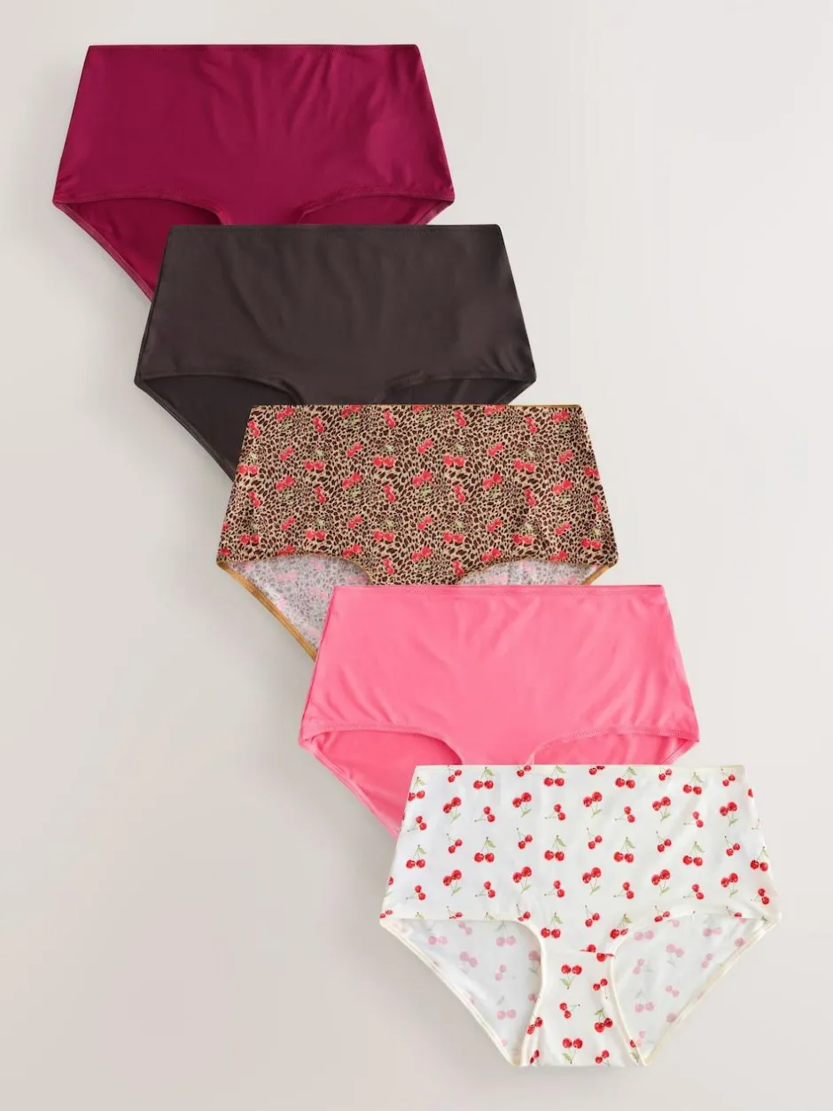 Next Midi Microfibre Knickers 5 Pack Leopard/Cherry Print Online