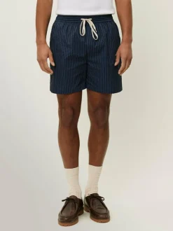 Les Deux Stan Stripe Seersucker Swim Shorts Navy Blue Clearance