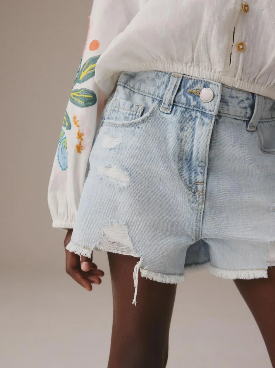 Next 100% Cotton Frayed Edge Distressed Shorts (3-16yrs) Light Blue Best