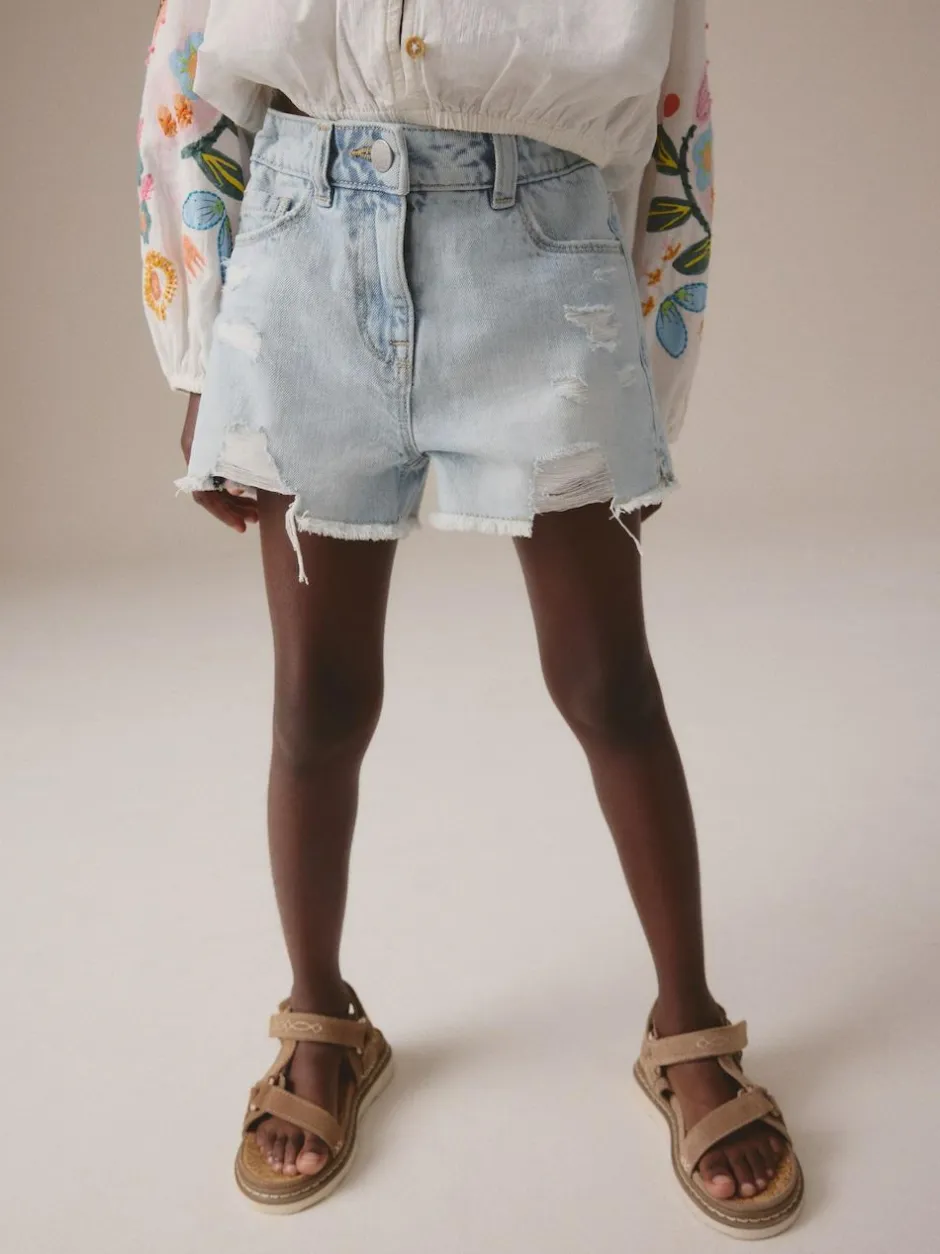 Next 100% Cotton Frayed Edge Distressed Shorts (3-16yrs) Light Blue Best
