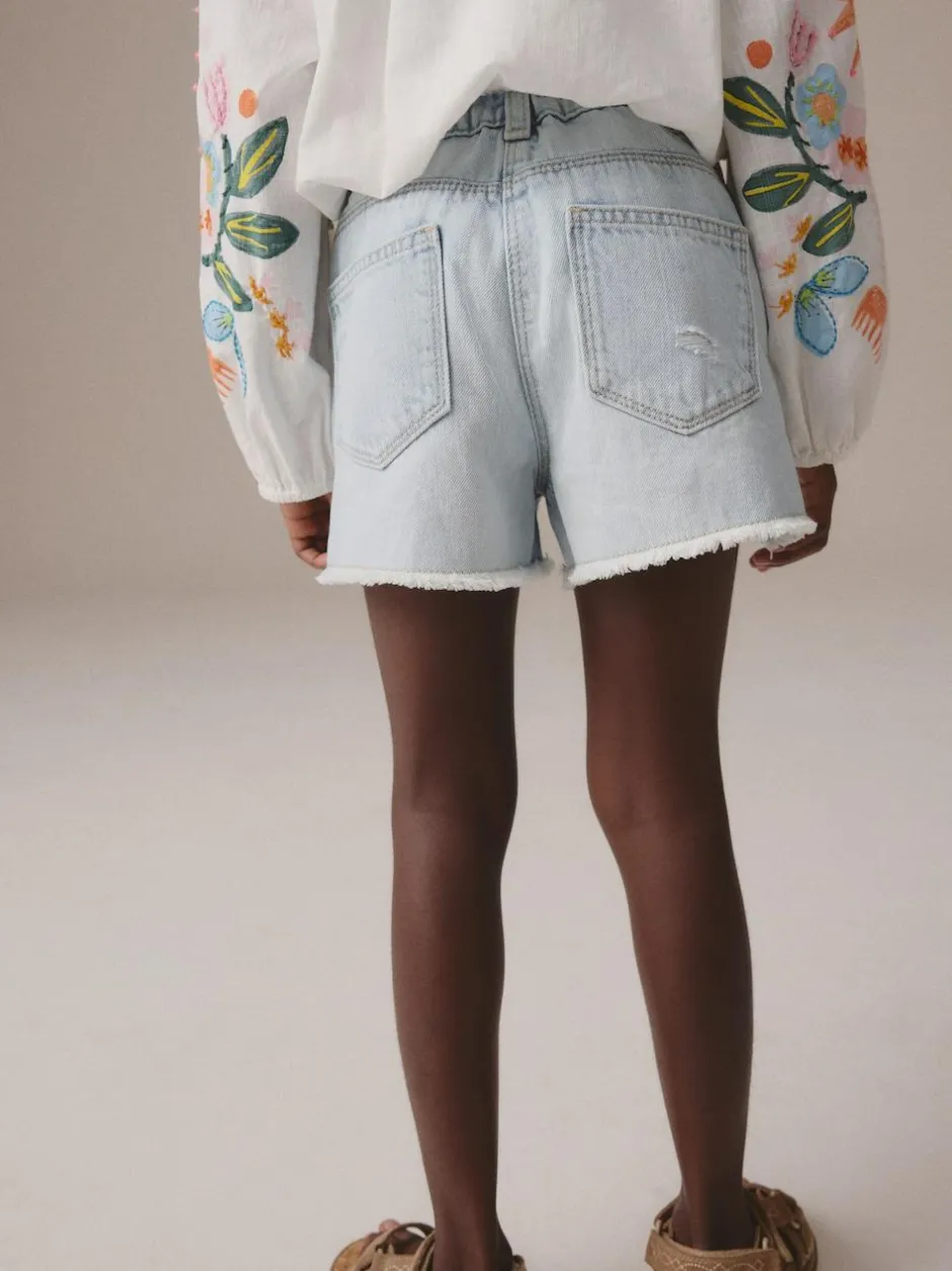 Next 100% Cotton Frayed Edge Distressed Shorts (3-16yrs) Light Blue Best