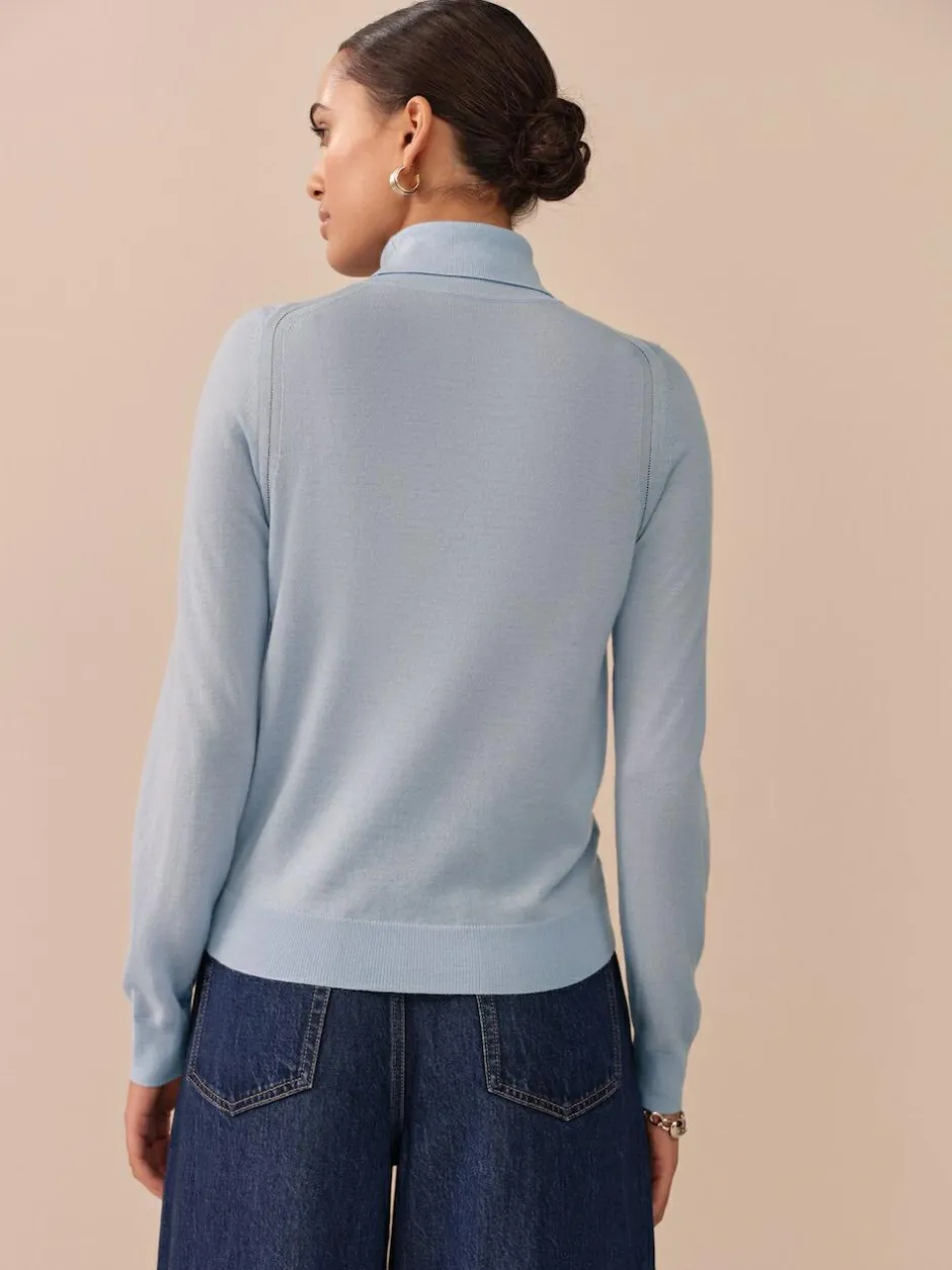 Next 100% Merino Wool N.Premium Roll Neck Jumper Light Blue