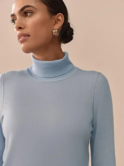 Next 100% Merino Wool N.Premium Roll Neck Jumper Light Blue