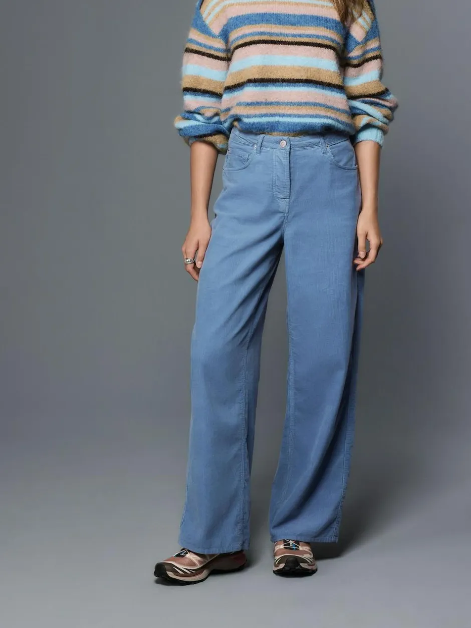 Next Cord Wide Leg Trousers Light Blue