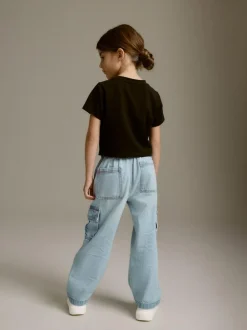Next Wide Leg Cargo Jeans (3-16yrs) Light Blue Denim Outlet