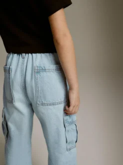 Next Wide Leg Cargo Jeans (3-16yrs) Light Blue Denim Outlet