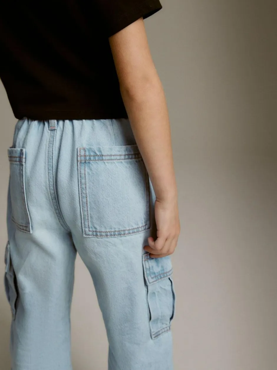 Next Wide Leg Cargo Jeans (3-16yrs) Light Blue Denim Outlet
