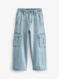 Next Wide Leg Cargo Jeans (3-16yrs) Light Blue Denim Outlet