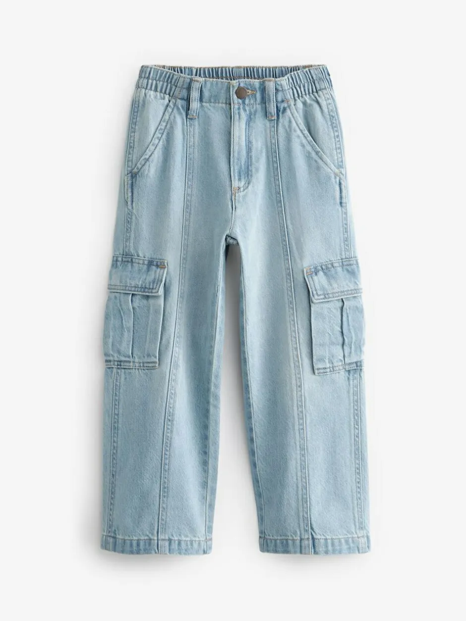 Next Wide Leg Cargo Jeans (3-16yrs) Light Blue Denim Outlet