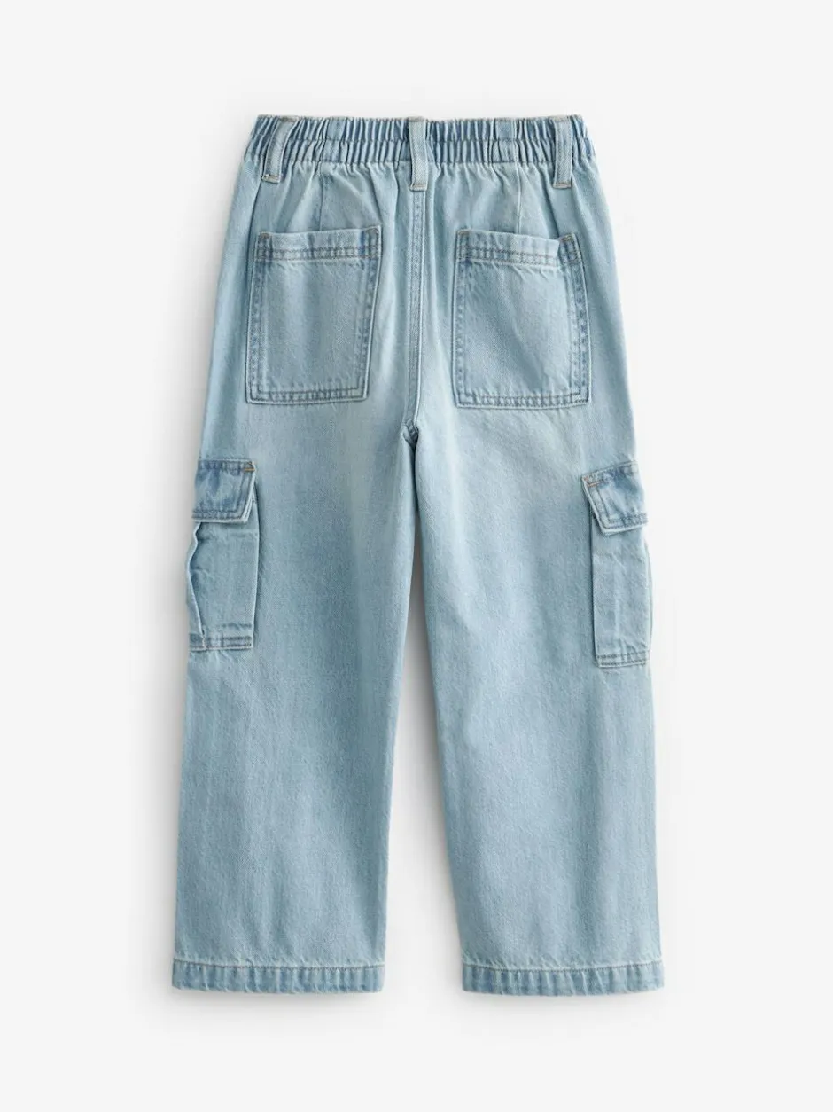 Next Wide Leg Cargo Jeans (3-16yrs) Light Blue Denim Outlet