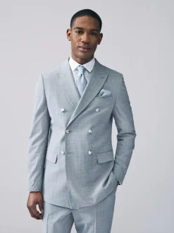 Next Light Blue Double Breasted Check Suit Jacket Best