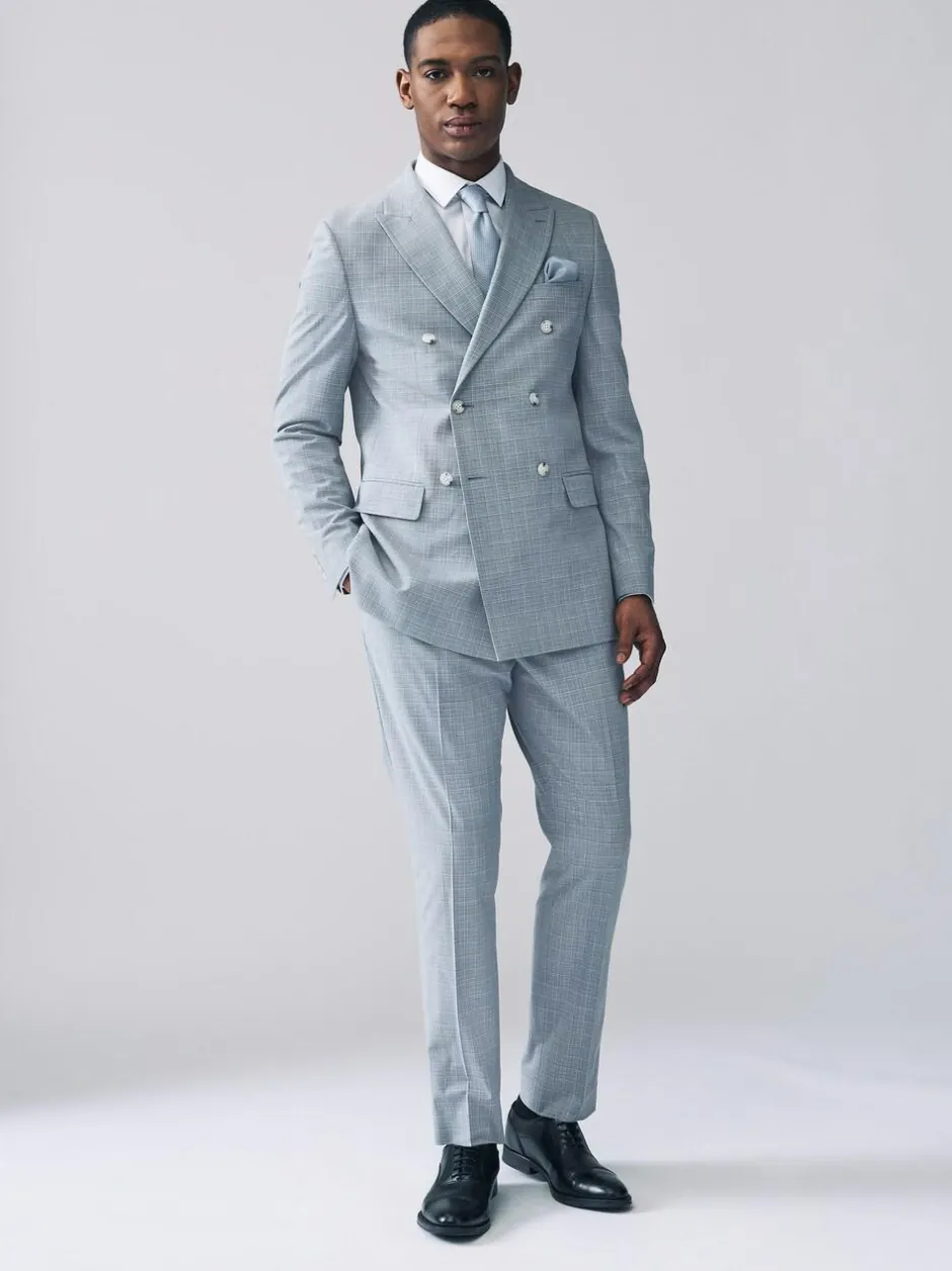 Next Light Blue Double Breasted Check Suit Jacket Best