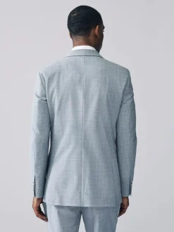 Next Light Blue Double Breasted Check Suit Jacket Best