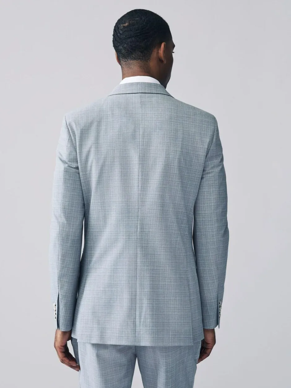 Next Light Blue Double Breasted Check Suit Jacket Best