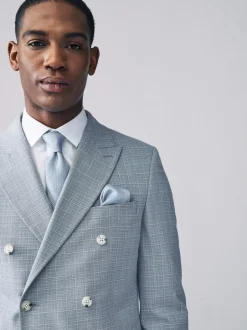 Next Light Blue Double Breasted Check Suit Jacket Best