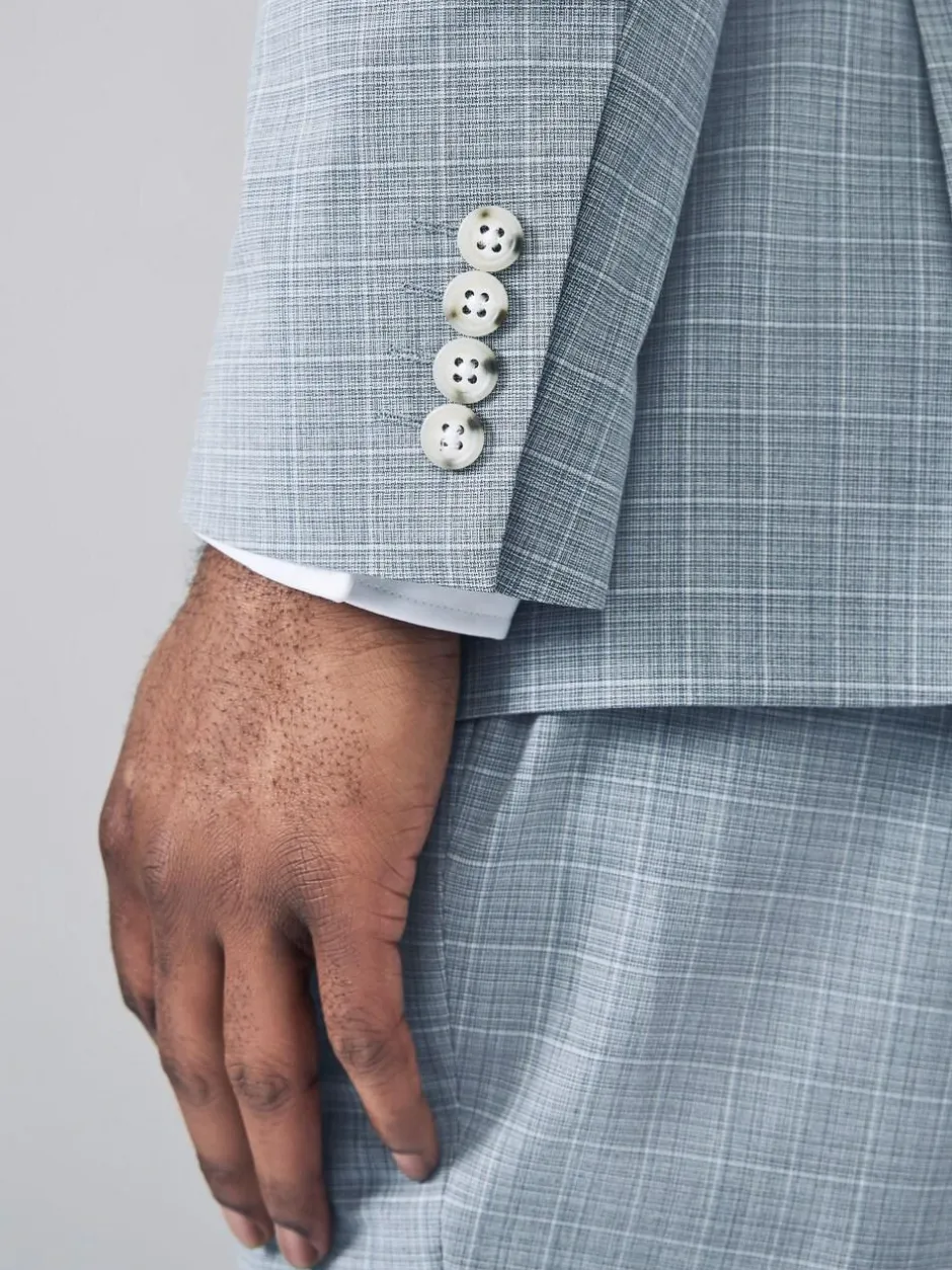 Next Light Blue Double Breasted Check Suit Jacket Best