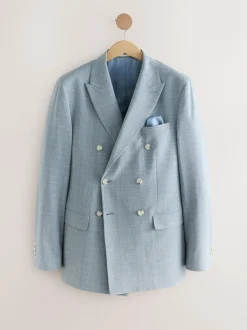 Next Light Blue Double Breasted Check Suit Jacket Best