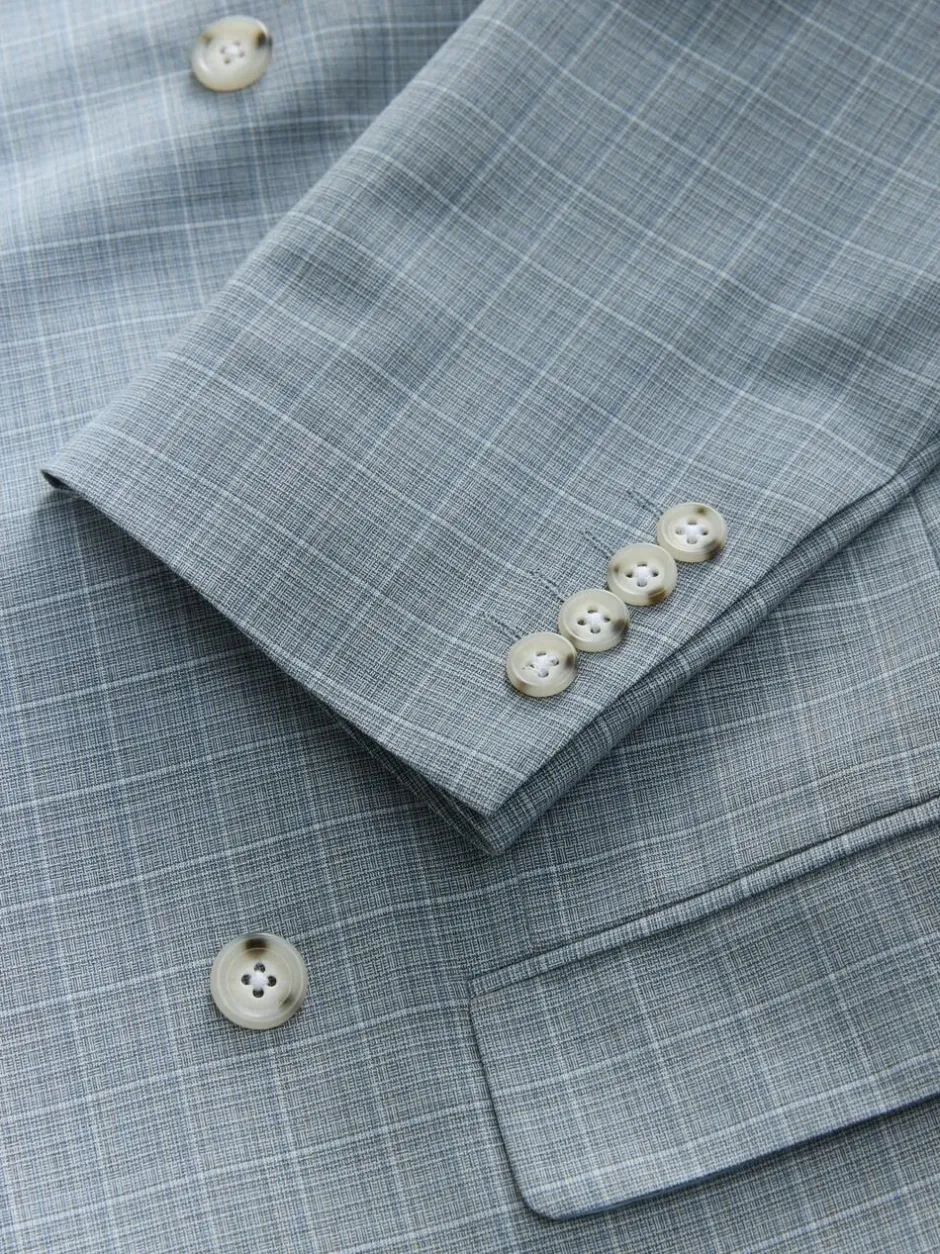 Next Light Blue Double Breasted Check Suit Jacket Best