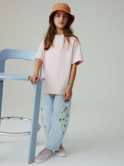 Next Light Blue Floral Embroidered Barrel Jeans (3-16yrs)