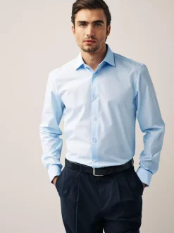 Next Regular Fit Easy Care Double Cuff Smart Shirt Light Blue Clearance