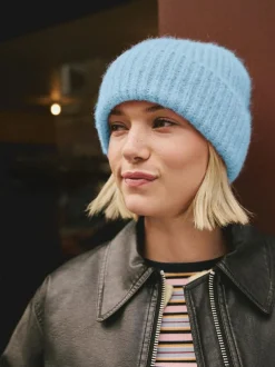 Next Light Blue Ribbed Beanie Containing Wool Hat Outlet