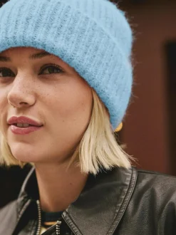 Next Light Blue Ribbed Beanie Containing Wool Hat Outlet