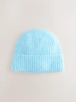 Next Light Blue Ribbed Beanie Containing Wool Hat Outlet