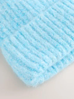 Next Light Blue Ribbed Beanie Containing Wool Hat Outlet
