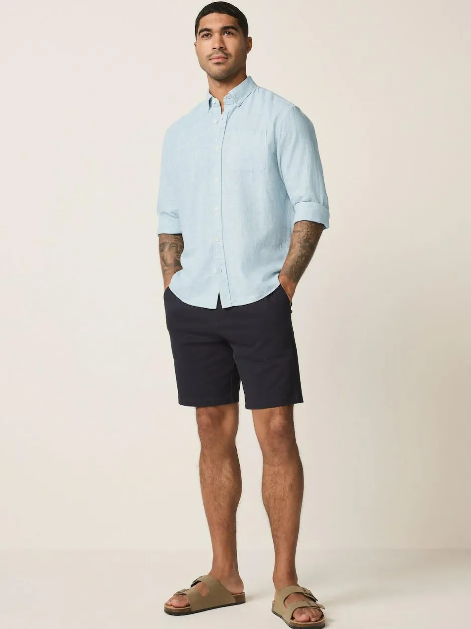 Next Standard Collar Cotton Linen Blend Long Sleeve Shirt Light Blue Discount