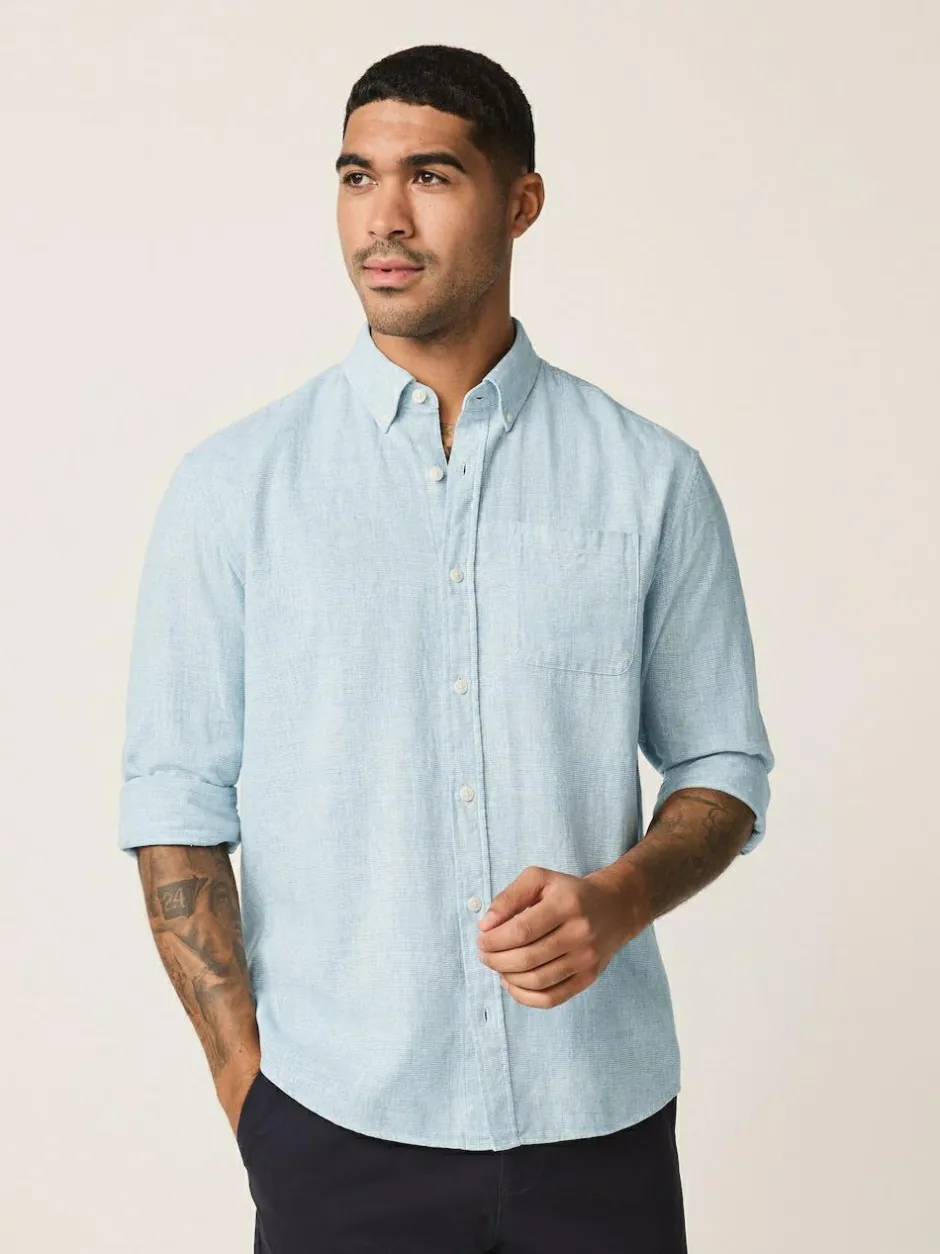 Next Standard Collar Cotton Linen Blend Long Sleeve Shirt Light Blue Discount