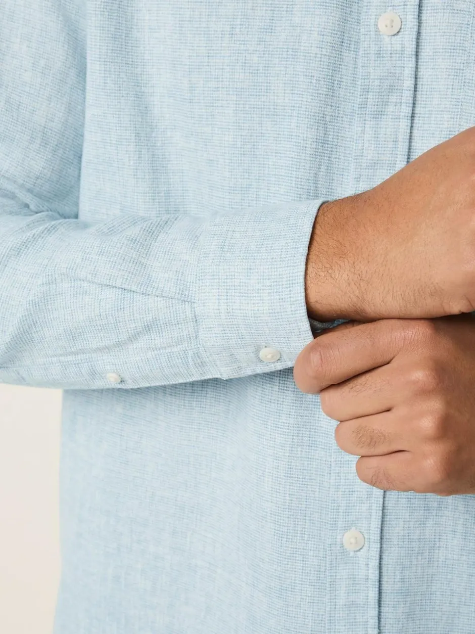 Next Standard Collar Cotton Linen Blend Long Sleeve Shirt Light Blue Discount