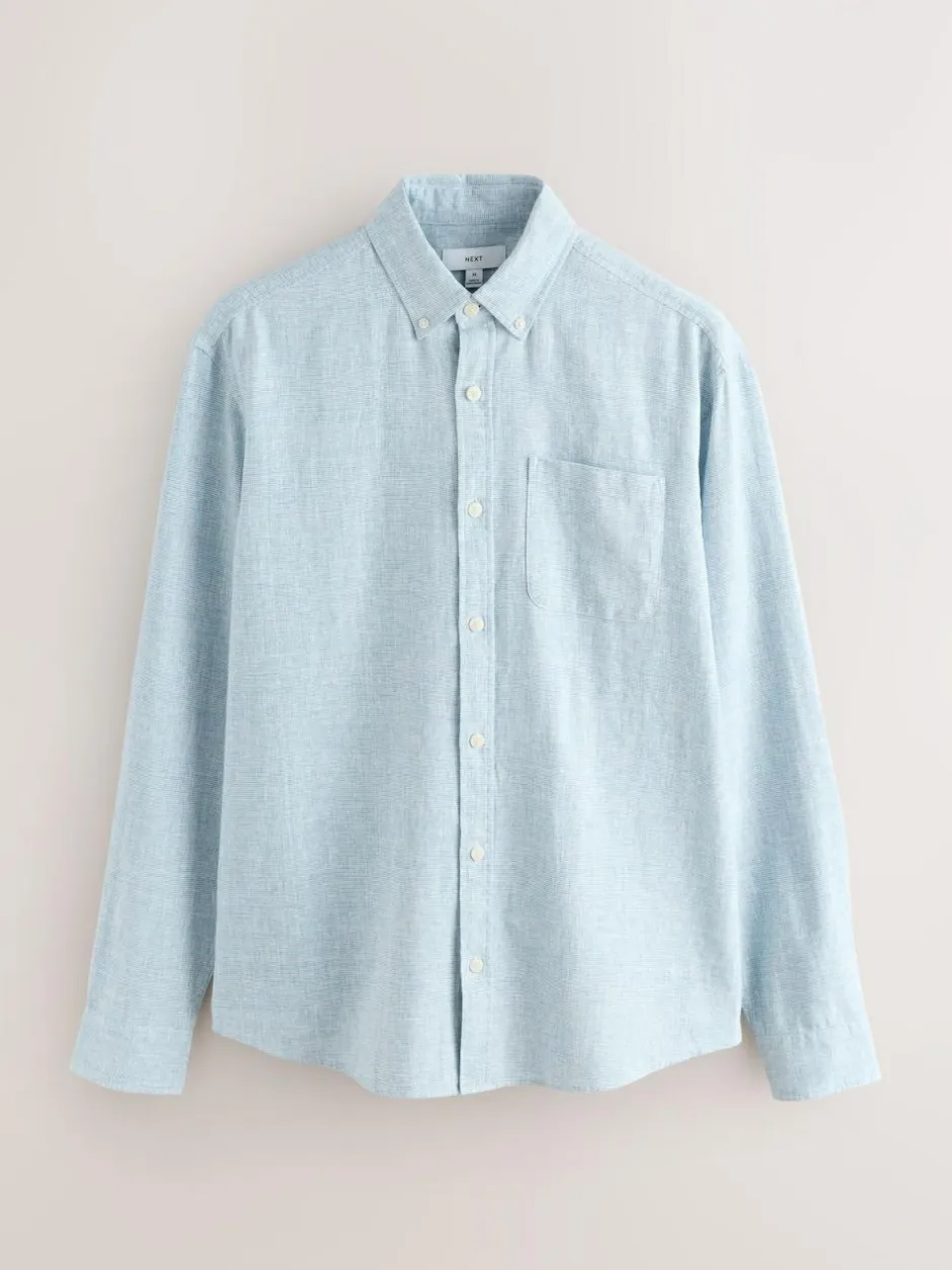 Next Standard Collar Cotton Linen Blend Long Sleeve Shirt Light Blue Discount
