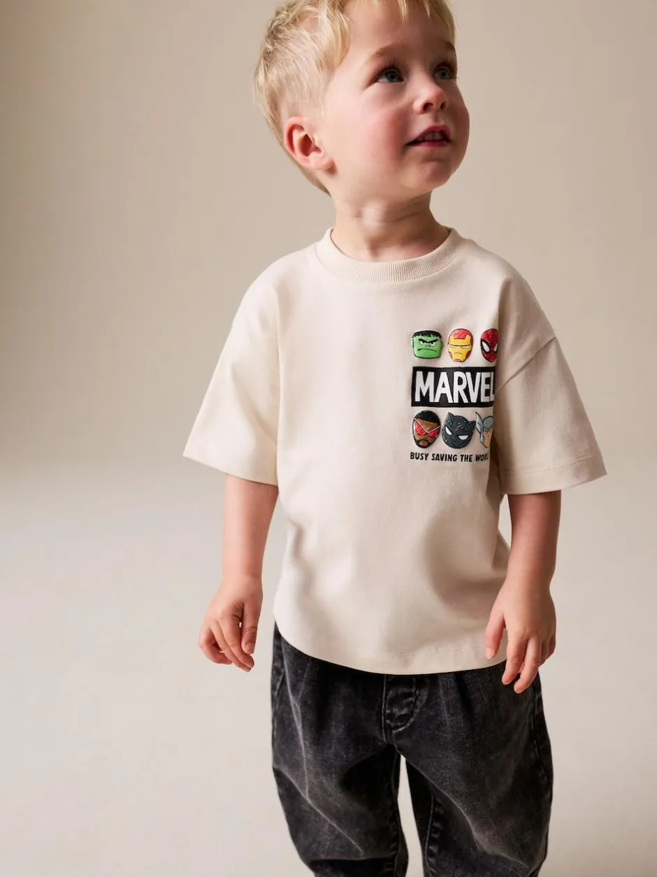 Next Marvel Short Sleeve Cotton T-Shirt (3mths-8yrs) Light Grey Discount