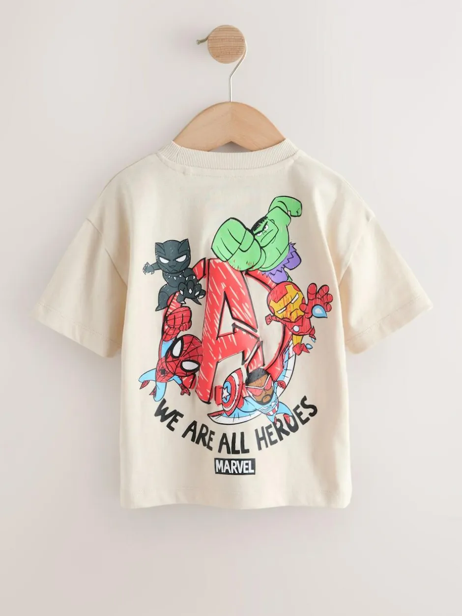 Next Marvel Short Sleeve Cotton T-Shirt (3mths-8yrs) Light Grey Discount
